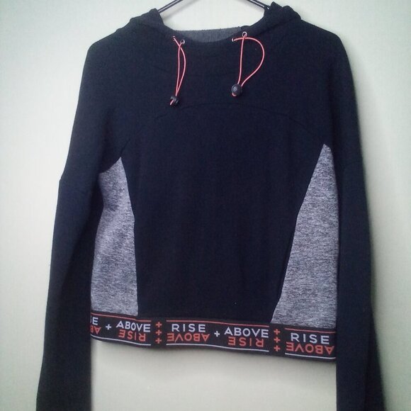 Forever 21 Hoodie M Women Pullover Long Sleeve Pocket Rise Above Black Gray - Picture 1 of 15